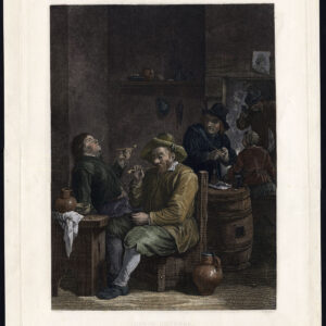 Antieke Meesterdruk-ROKERS-DUTCH-INN-Teniers-Lempereur-1875