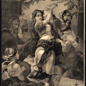 Antieke Master Print-DANCING-MUZIEK-ARABISCH-DRUM-Lithografie-c. 1850