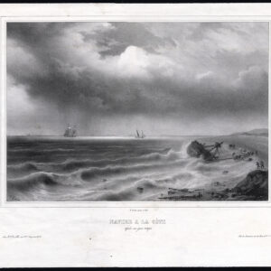 Antieke prent-SHIPWRECK-BEACH-STORM-Gudin-1850