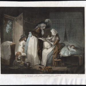 Antieke prent-VERPLEEGSTER-LADY-KIND-BED-COTTAGE-TOY-Ward-Morland-1910