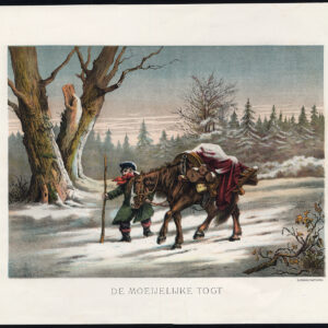Antieke Lithografie-REIS-VOYAGE-WINTERTAFEL-PAARD-Lankhout-1890
