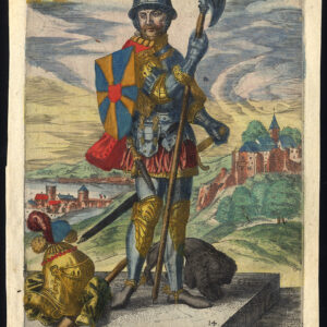 Antieke prent-WILLIAM CLITO-NORMANDIË-GRAAF VAN VLAANDEREN-ARMOUR-DOG-Richer-1615