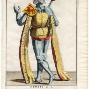 Antieke prent-FLORIS I-GRAAF VAN HOLLAND-FRISIA-ARMOUR-KNIGHT-1650