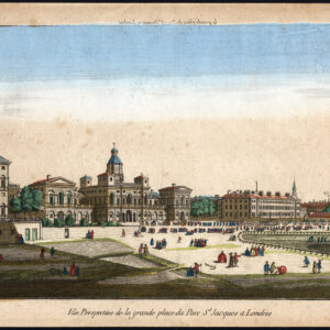 Antieke optische print-ST JAMES'S PARK-LONDEN-OUDE ADMIRALTY-PARADE-PAARDEN-1770
