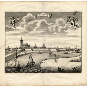 Antieke Prent-DE STAD THOLEN-ZEELAND-NEDERLAND-PUTTI-SHIP-Smallegange-1696