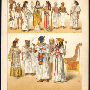 Antieke print-OUDE EGYPTE-KOSTUUM-KONING-PRIEST-PL. 1-Kretschmer-Rohrbach-1882