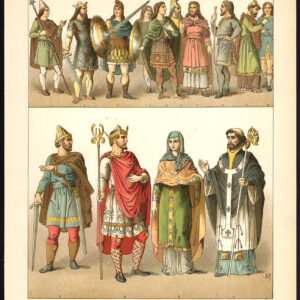 Antieke print-ANGLO SAKSEN-KONING-BISSCHOP-EDELMAN-PL. 22-Kretschmer-Rohrbach-1882