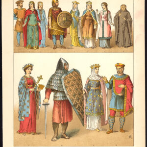 Antieke print-FRANKS-CHARLEMAGNE-MONK-WARRIOR-PL. 26-Kretschmer-Rohrbach-1882