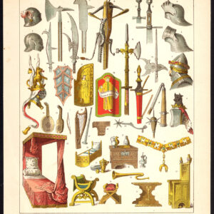 Antieke prent-WAPENS-MUZIEKINSTRUMENT-MEUBILAIR-PL 61-Kretschmer-Rohrbach-1882