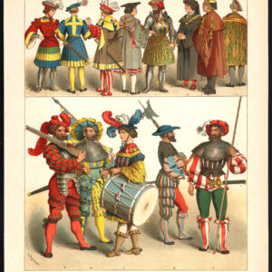 Antieke print-DUITSLAND-SOLDAAT-DRUMMER-KNIGHT-PL. 63-Kretschmer-Rohrbach-1882