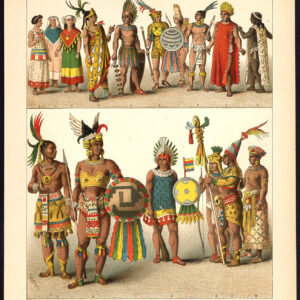 Antieke print-MEXICO-PRIESTESS-WARRIOR-KING-PL. 75-Kretschmer-Rohrbach-1882