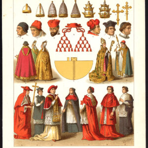 Antieke print-PAUS-KARDINAAL-BISSCHOP-KOSTUUM-PL. 81-Kretschmer-Rohrbach-1882