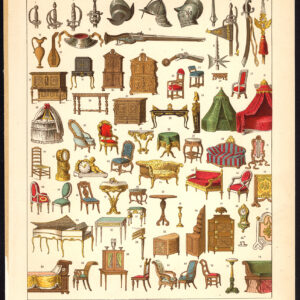 Antieke print-HELM-WAPEN-MEUBILAIR-PIANO-PL. 92-Kretschmer-Rohrbach-1882