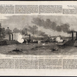 Antieke prent-GUNBOAT-FORT PILLOW-MISSISSIPPI RIVER-BURGEROORLOG-CONFEDERATE-1862