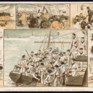 Antieke prent-HMS BOSCAWEN-TRAINING SHIP-ROYAL NAVY-SAILORS-Cole-Ralston-1883