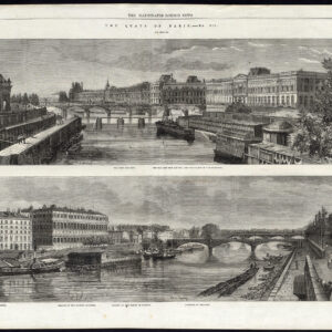 Antieke prent-PARIJS-QUAYS-PONT DES ARTS-LOUVRE-TUILERIES PALACE-Thorigny-1863