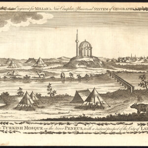 Antieke prent-TURKIJE-MOSKEE-LARISSA-GRIEKENLAND-PENEUS-CAMEL-White-1782