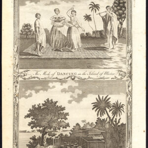 Antieke prent-TAHITI-RAIATEA-POLYNESIË-MORAI-DANCING-BURIAL PLACE-Pagina-1782
