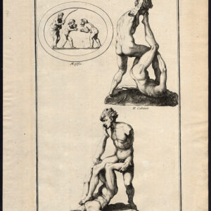 Antieke prent-KLASSIEKE KUNST-SCULPTUUR-VECHTEN-WORSTELEN-SPORT-Montfaucon-1720