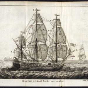 Antieke prent-OORLOGSSCHIP-ZEILEN-Le Bas-1750