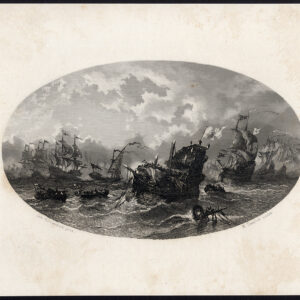 Antieke Prent-ZEILSCHIP-ZEESLAG-OORLOG-Steelink-Hilverdink-1820