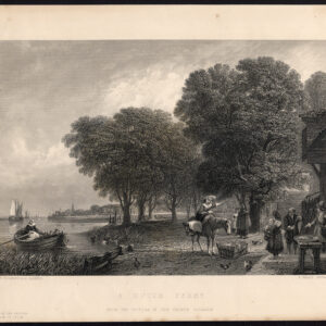 Antieke prent-EEN NEDERLANDSE VEERBOOT-NEDERLAND-VIEW-BOOT-PAARD-Wallis-Callcott-1860