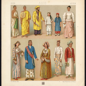 Antieke print-KOSTUUM-AZIË-JURK-Urrabietta-1880