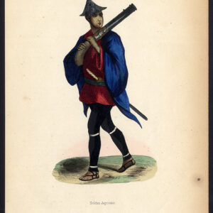 Antieke print-JAPANSE SOLDAAT-MILITAIRE-KOSTUUM-BLUNDERBUSS-Mops-1850