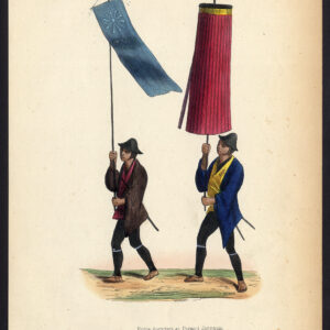 Antieke Print-JAPANSE SOLDAAT-VLAGDRAGER-MILITAIRE-KOSTUUM-Degreef-1850