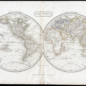 Antieke Kaart Wereldkaart Dubbele Hemisphere Hall 1826