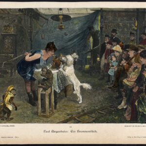Antieke prent-MONKEY-DOG-TRICKS-SHOW-Meyerheim-1870