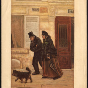 Antieke prent-UN MENAGE SANS ENFANTS-MAN-VROUW-HOND-PARIJS-Raffaelli-1885