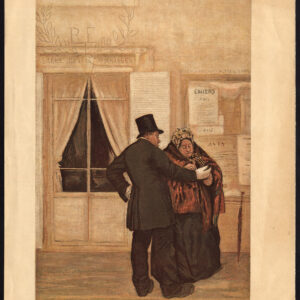 Antieke prent-A LA MAIRIE-MAN-VROUW-PARIJS-HUWELIJK-BROUWKAMER-Raffaelli-1885
