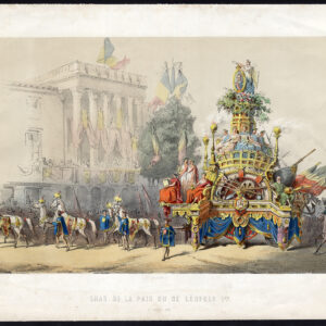 Antieke prent-BRUSSEL-FESTIVAL FLOAT-PEACE-PAX-LEOPOLD I-BELGIË-Gerlier-1856