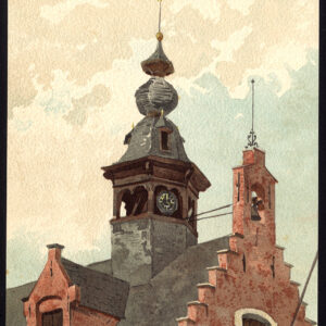 Oude Prent-STADHUIS-TOREN-BLANKENBERGE-BELGIË-Baes-1890