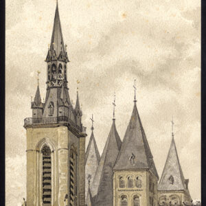 Antieke prent-BELFRIJN-KATHEDRAAL-TOURNAI-DOORNIK-BELGIË-Baes-1890