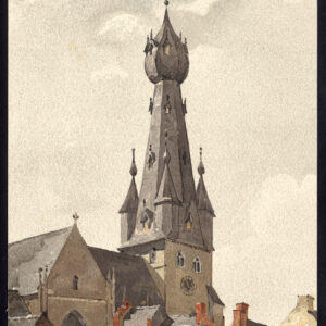 Antieke prent-NOTRE DAME-BASILIEK-KERK-WALCOURT-BELGIË-Baes-1890