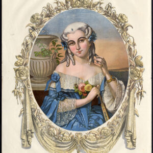 Antieke print-STADSKOSTUUM-VROUW-ENGELAND-JURK-1857