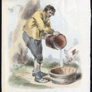 Antieke prent-VARKEN-VOEREN-BOER-SCHETS-STUDIE-George Morland-1793