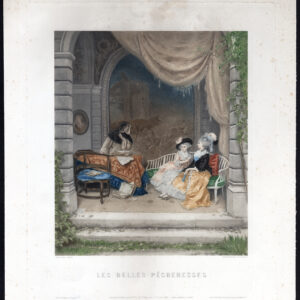 Antieke prent-LES BELLES PECHERESSES-KOSTUUM-LADY-FRANCE-Goupil-Rossi-1882