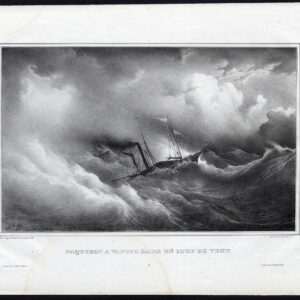 Antieke prent-OCEAN LINER-STEAMSHIP-STORM-PAQUEBOT A VAPEUR-Perrot-1840