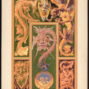 Antieke Prent-ORNAMENTEN-DECORATIE-DRAAK-DEMON-De Bruycker-1880