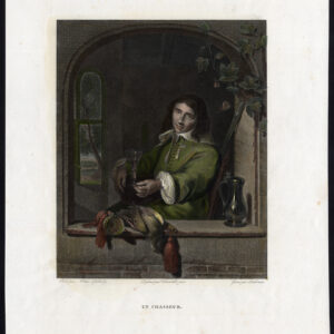 Antieke Master Print-UN CHASSEUR-HUNTER-DUIF-WIJNGLAS-KAN-Delvaux-Metsu-1800