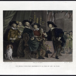 Antieke Master Print-BOOGSCHIETENGUILD-WEDSTRIJD-HOND-Hulmer-Van der Helst-ca. 1860