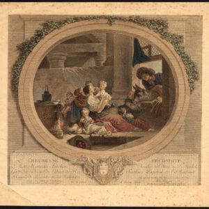 Antieke Master Print-L'HEUREUSE FECONDITE-KINDEREN-HOND-De Launay-Fragonard-1865