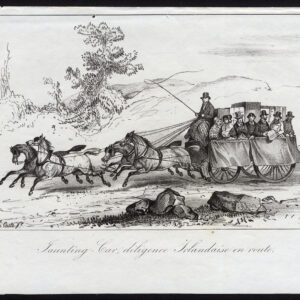 Antieke prent-JAUNTING CAR-IERLAND-KOETS-PAARD-Journal des Haras-1845