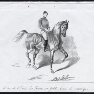 Antieke prent-PAARDRIJSCHOOL-STUDENT-KOSTUUM-Journal des Haras-1848