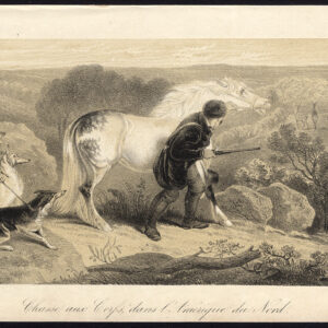 Antieke prent-JACHT-DEER-PAARD-HOND-GEWEER-NOORD-AMERIKA-Journal des Haras-1854