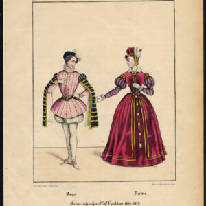 Antieke Print-PAGINA-LADY-COURT JURK-KOSTUUM-FRANKRIJK-Schneider-1844