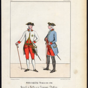 Antieke prent-OOSTENRIJSE LEGER-GENERAAL-GALA-CAMPAGNE-UNIFORM-Schneider-1844